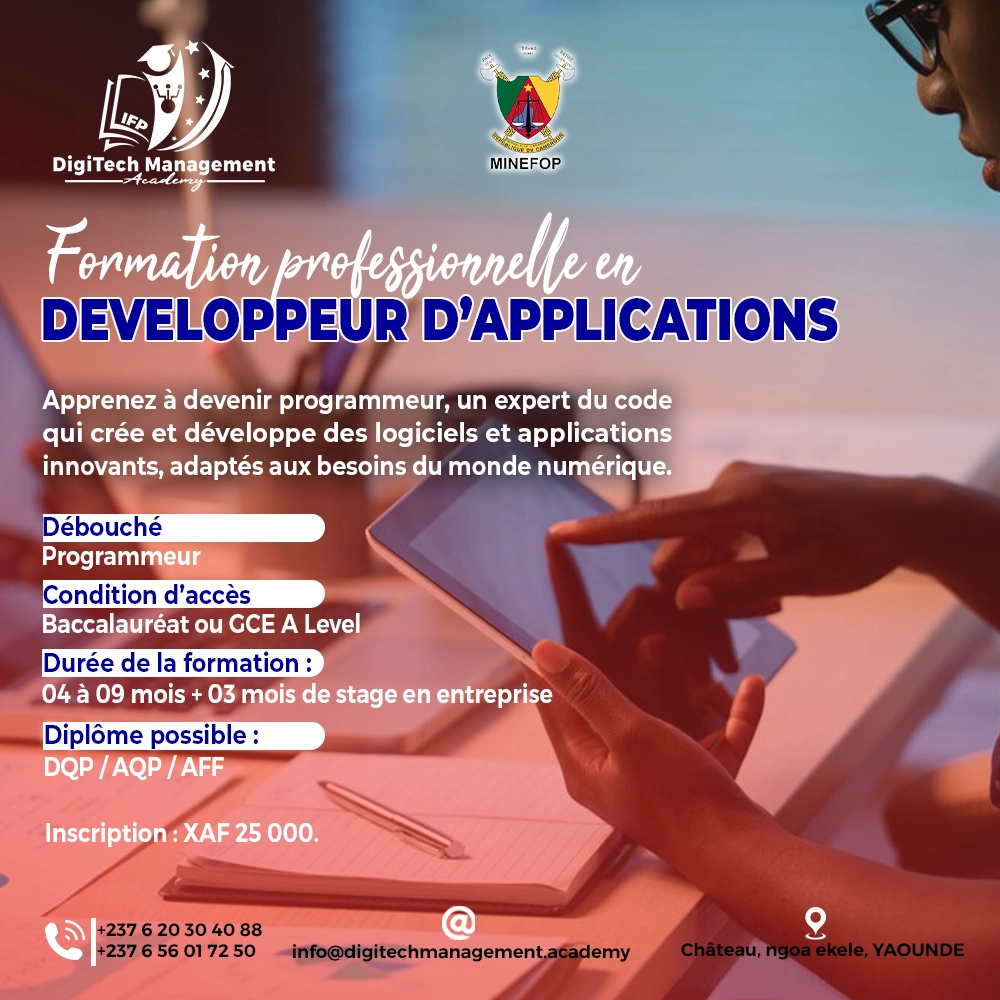 formation professionnelle en développement d'application au Cameroun