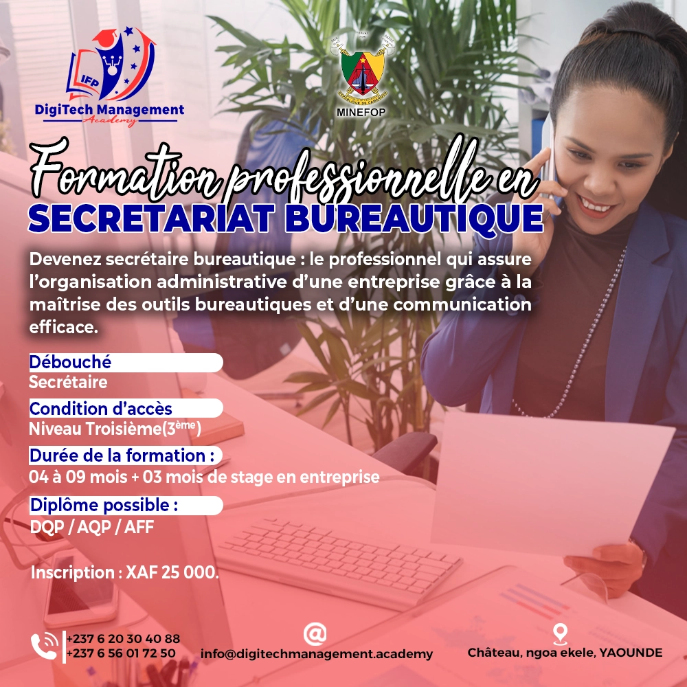 formation professionnelle en secrétariat bureautique au Cameroun