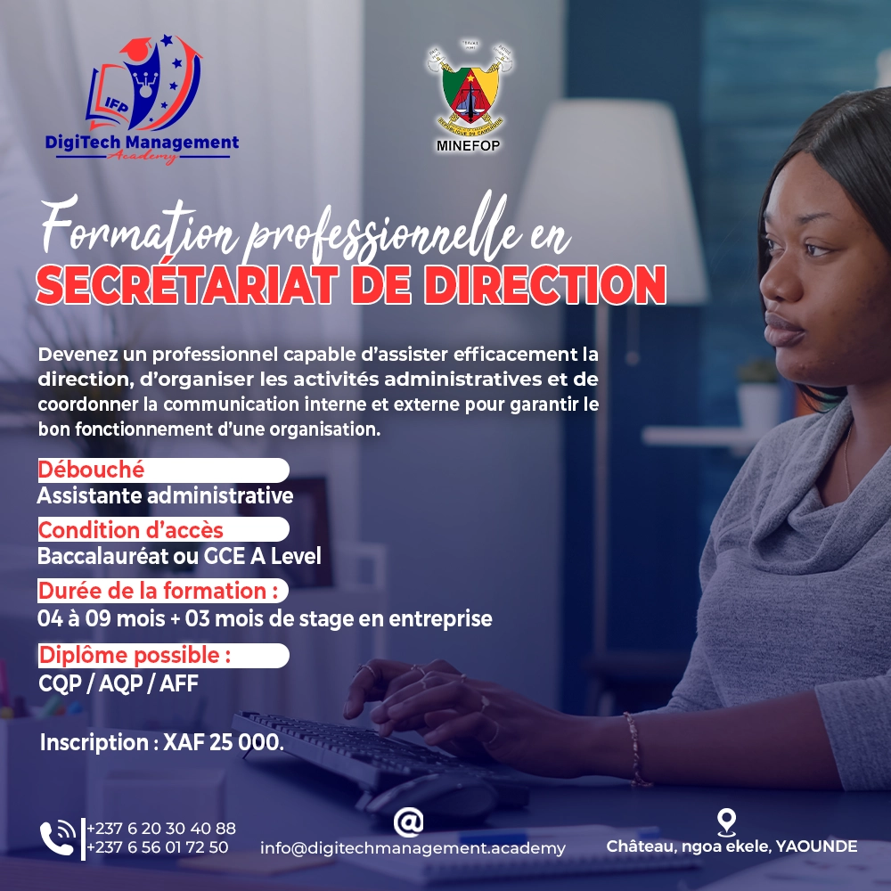 formation professionnelle en secrétariat de direction au Cameroun